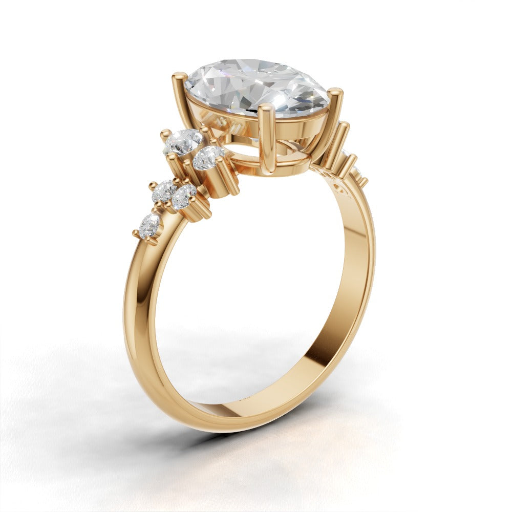 Sciame, 2ct oval lab grown diamond engagement ring, Cluster, 18K yellow gold - ne