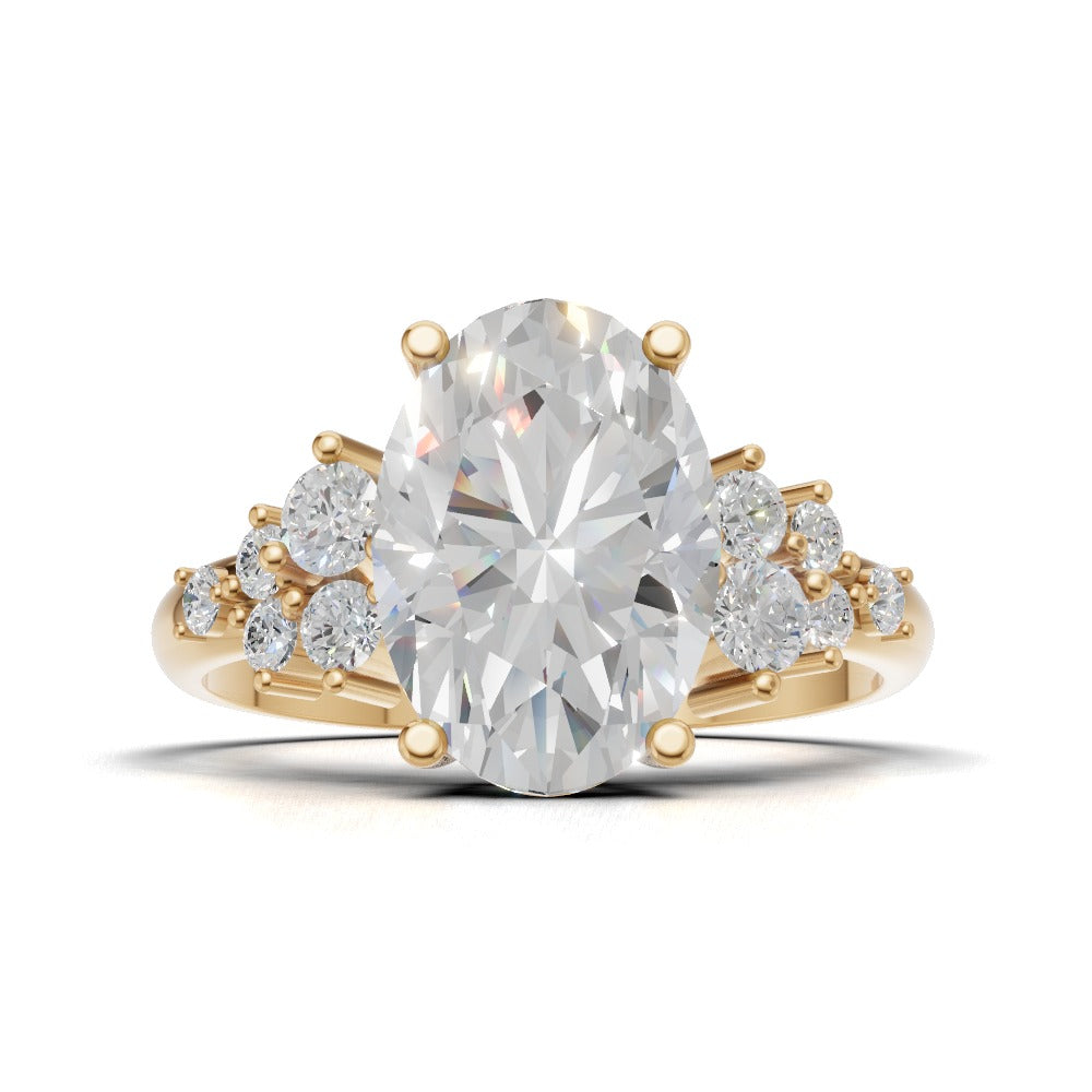 Sciame, 2ct oval lab grown diamond engagement ring, Cluster, 18K yellow gold - view 4