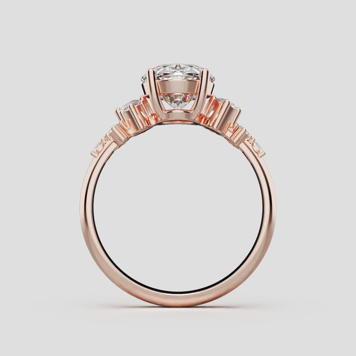 Sciame, 2ct oval lab grown diamond engagement ring, Cluster, 18K rose gold - through finger