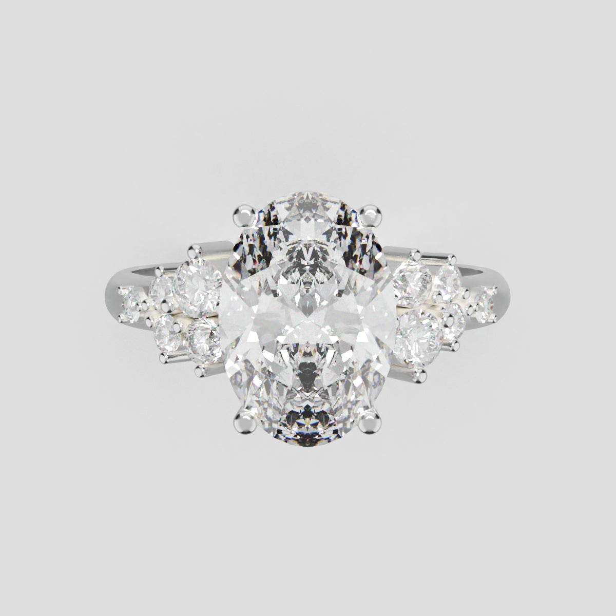 Sciame, 2ct oval lab grown diamond engagement ring, Cluster, 18K white gold - front view