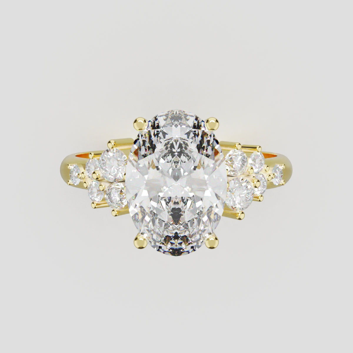 Sciame, 2ct oval lab grown diamond engagement ring, Cluster, 18K yellow gold - front view