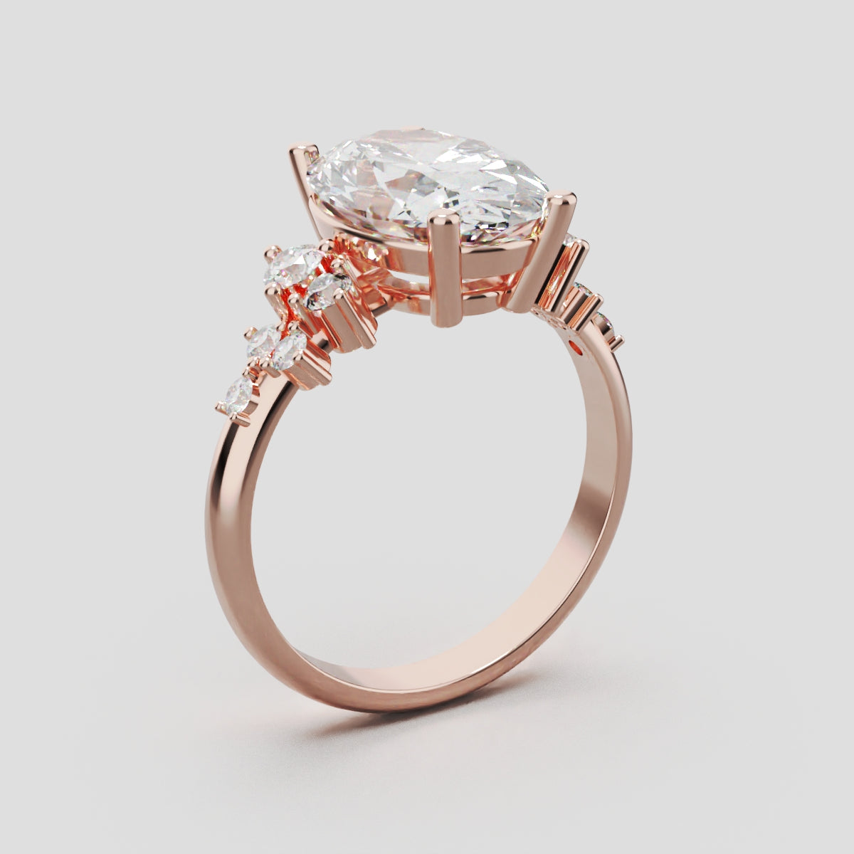 Sciame, 3ct oval lab grown diamond engagement ring, Cluster, 18K rose gold - ne
