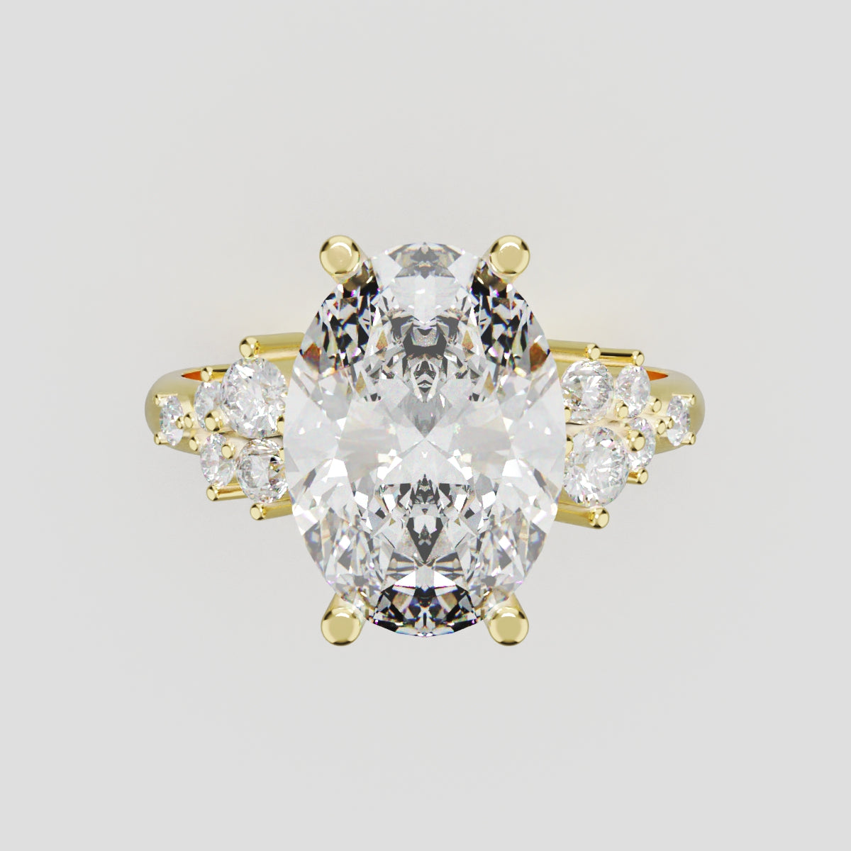 Sciame, 3ct oval lab grown diamond engagement ring, Cluster, 18K yellow gold - front view