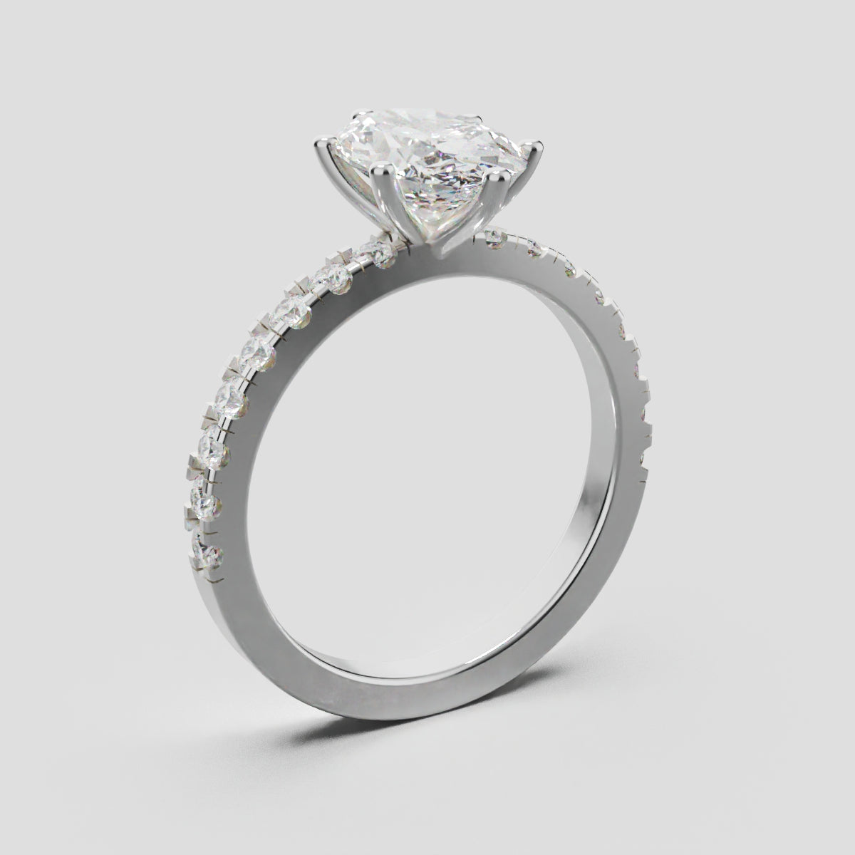 Pioggia, 1.5ct oval lab grown diamond engagement ring, 1.8mm Pave, 6 Prongs, 18K white gold - ne