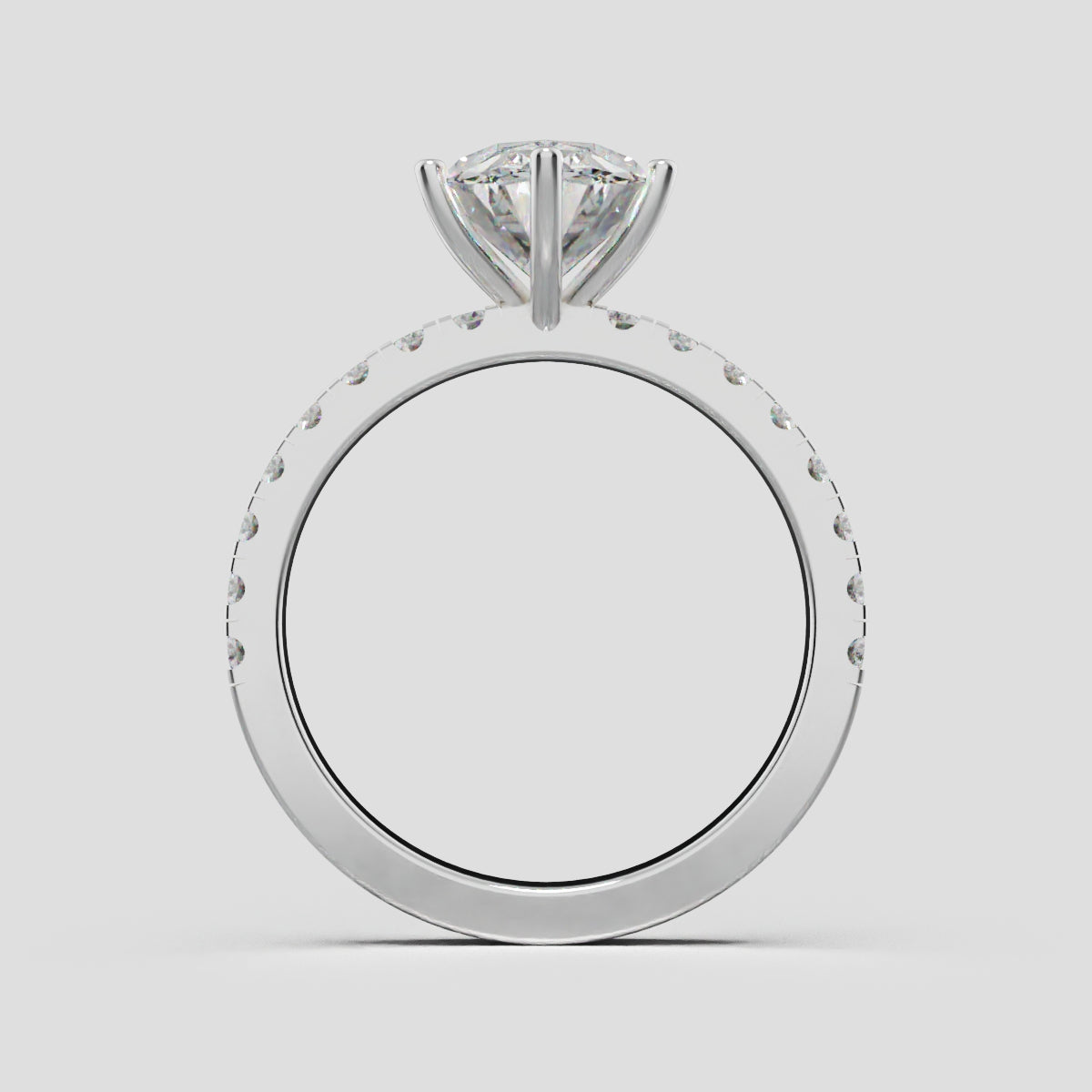 Pioggia, 2ct oval lab grown diamond engagement ring, 1.8mm Pave, 6 Prongs, 18K white gold - through finger