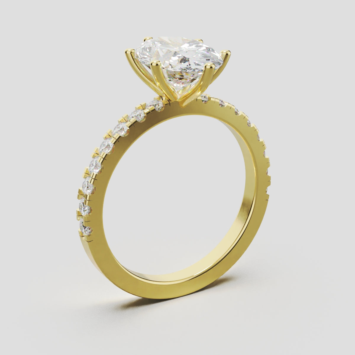 Pioggia, 2ct oval lab grown diamond engagement ring, 1.8mm Pave, 6 Prongs, 18K yellow gold - ne