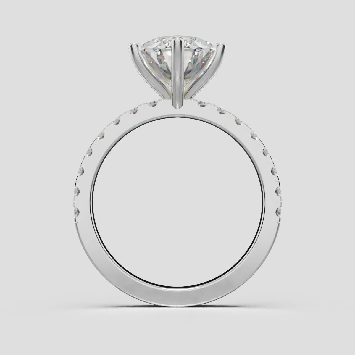 Pioggia, 3ct oval lab grown diamond engagement ring, 1.8mm Pave, 6 Prongs, 18K white gold - through finger