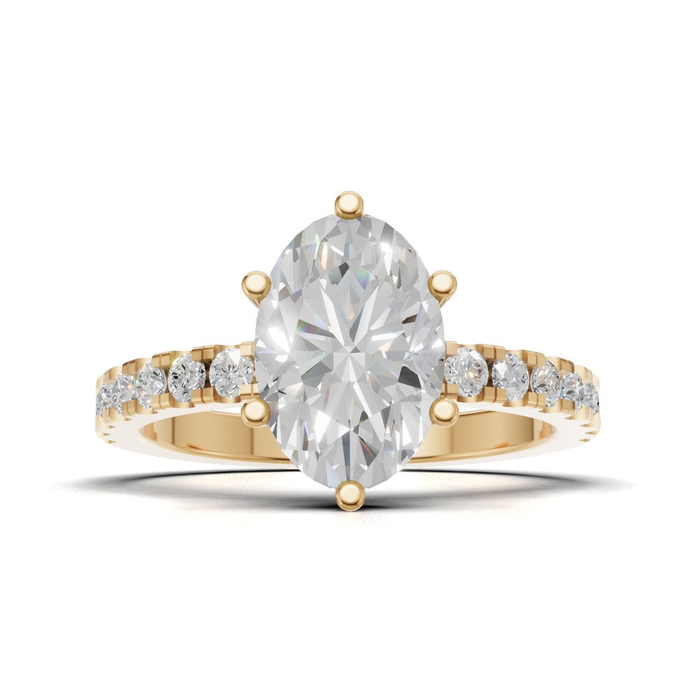 Pioggia, 1.5ct oval lab grown diamond engagement ring, 1.8mm Pave, 6 Prongs, 18K yellow gold - view 4
