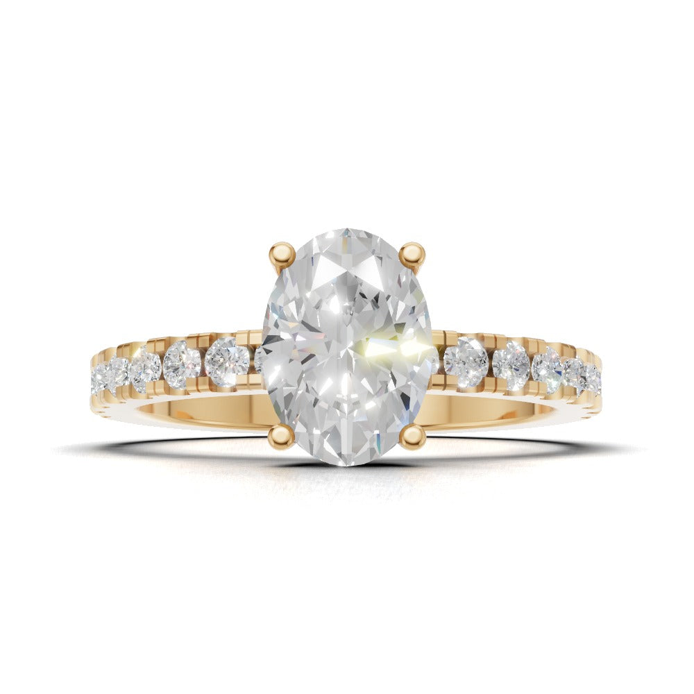 Foschia, 1ct oval lab grown diamond engagement ring, 1.8mm Pave, Hidden Halo, 18K yellow gold - view 4