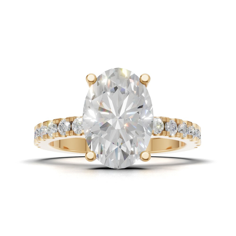 Foschia, 2ct oval lab grown diamond engagement ring, 1.8mm Pave, Hidden Halo, 18K yellow gold - view 4