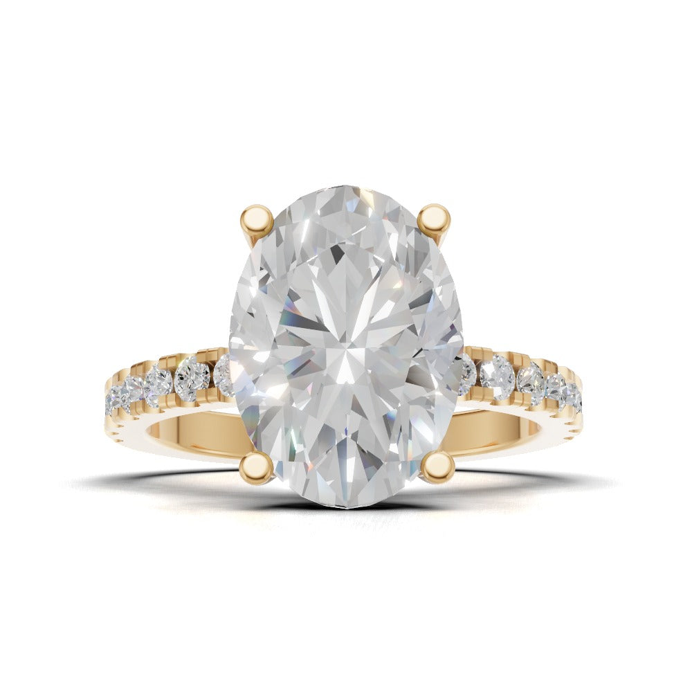 Foschia, 3ct oval lab grown diamond engagement ring, 1.8mm Pave, Hidden Halo, 18K yellow gold - view 4