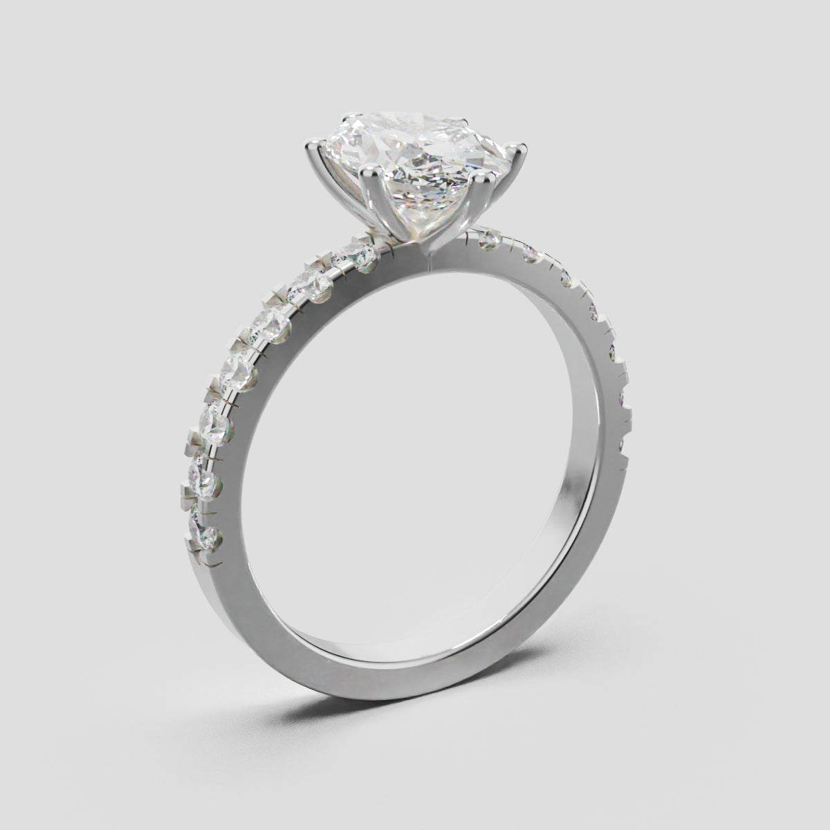 Bagliore, 1.5ct oval lab grown diamond engagement ring, 2.0mm Pave, 6 Prongs, 18K white gold - ne