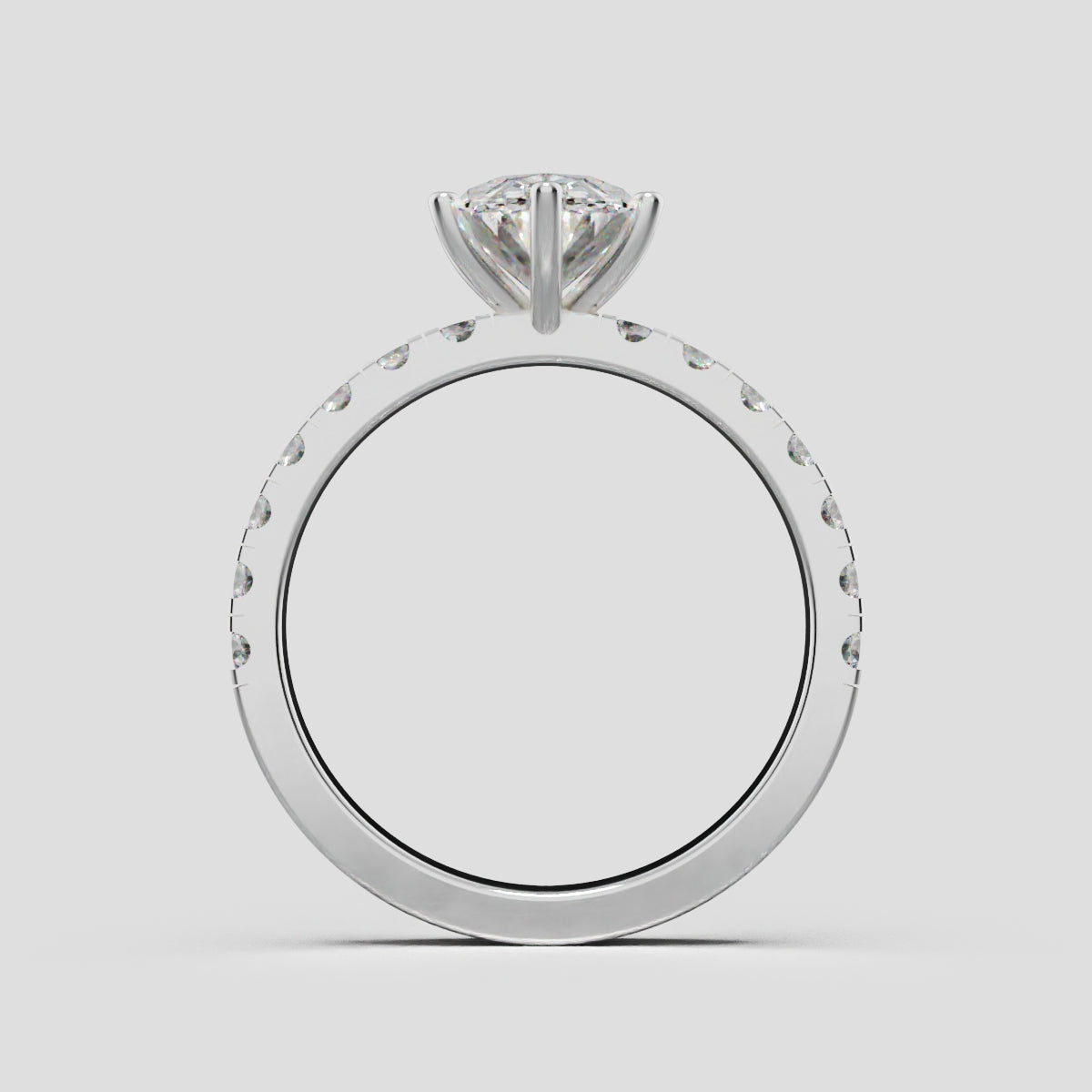 Bagliore, 1.5ct oval lab grown diamond engagement ring, 2.0mm Pave, 6 Prongs, 18K white gold - through finger