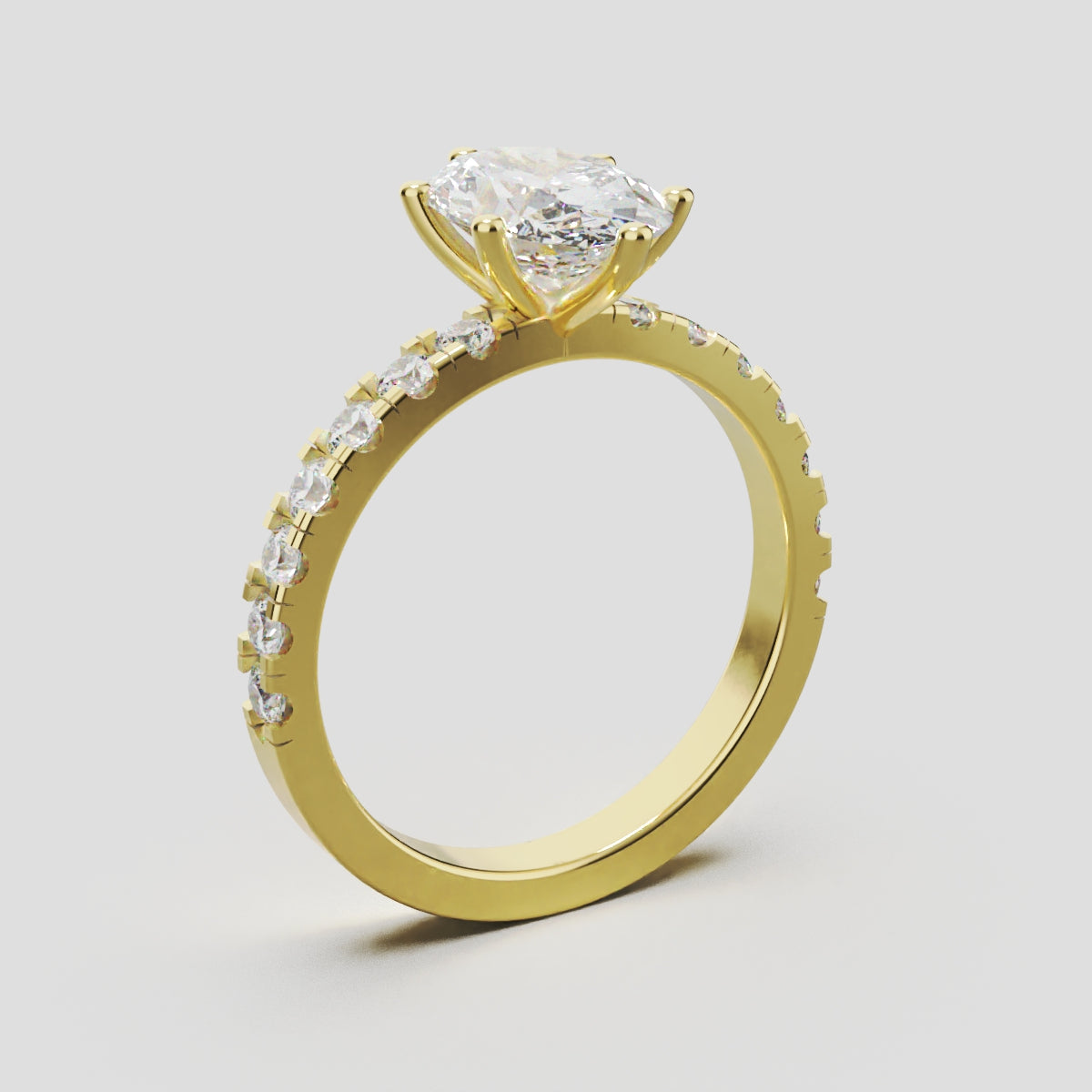 Bagliore, 1.5ct oval lab grown diamond engagement ring, 2.0mm Pave, 6 Prongs, 18K yellow gold - ne