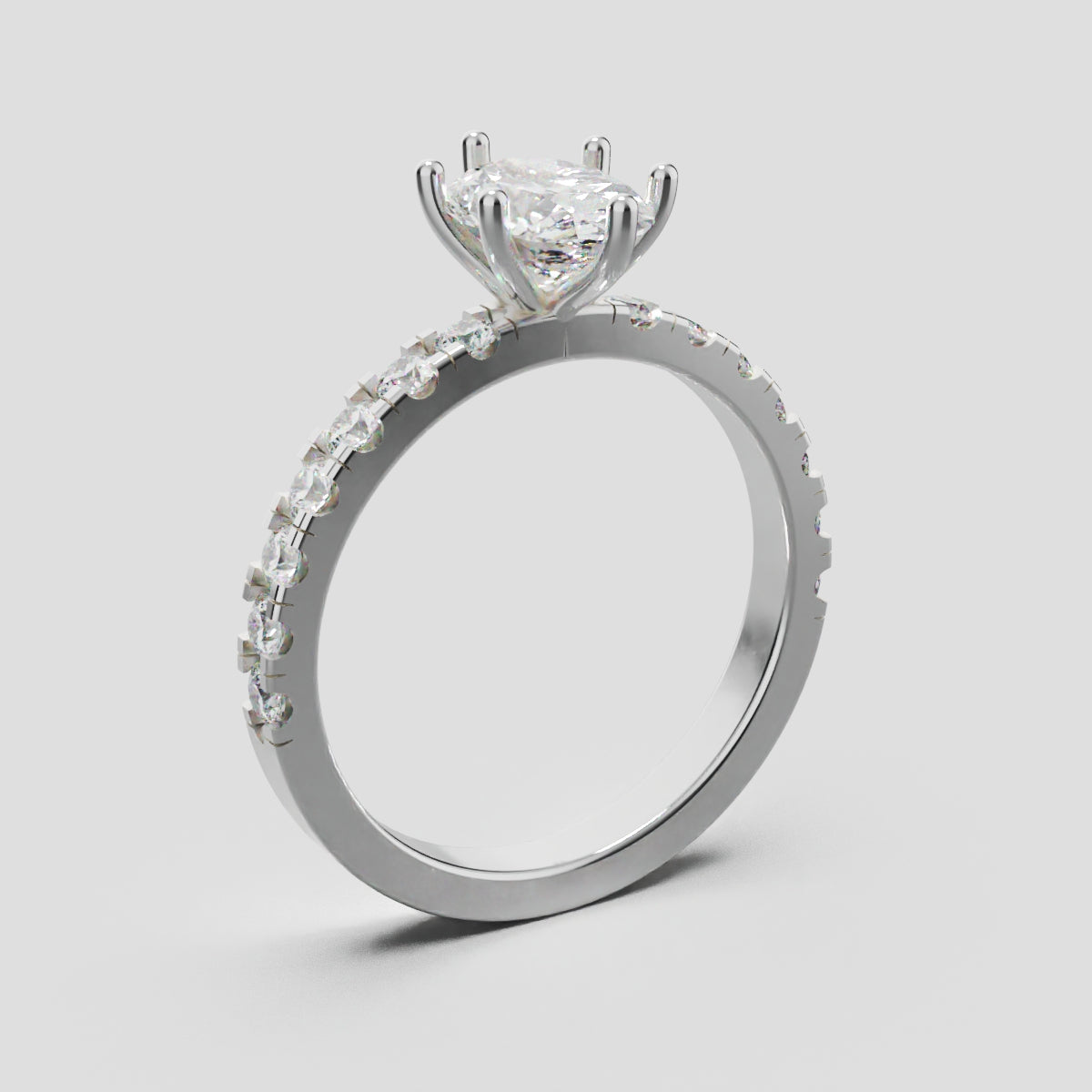 Bagliore, 1ct oval lab grown diamond engagement ring, 2.0mm Pave, 6 Prongs, 18K white gold - ne