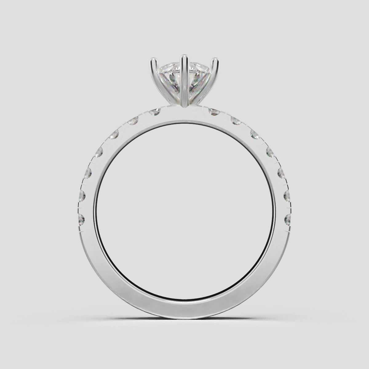 Bagliore, 1ct oval lab grown diamond engagement ring, 2.0mm Pave, 6 Prongs, 18K white gold - through finger