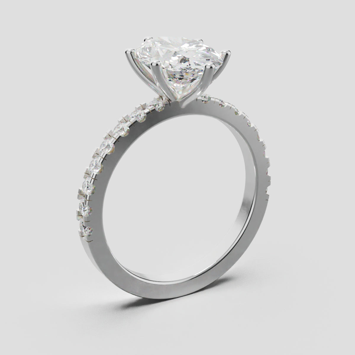 Bagliore, 2ct oval lab grown diamond engagement ring, 2.0mm Pave, 6 Prongs, 18K white gold - ne