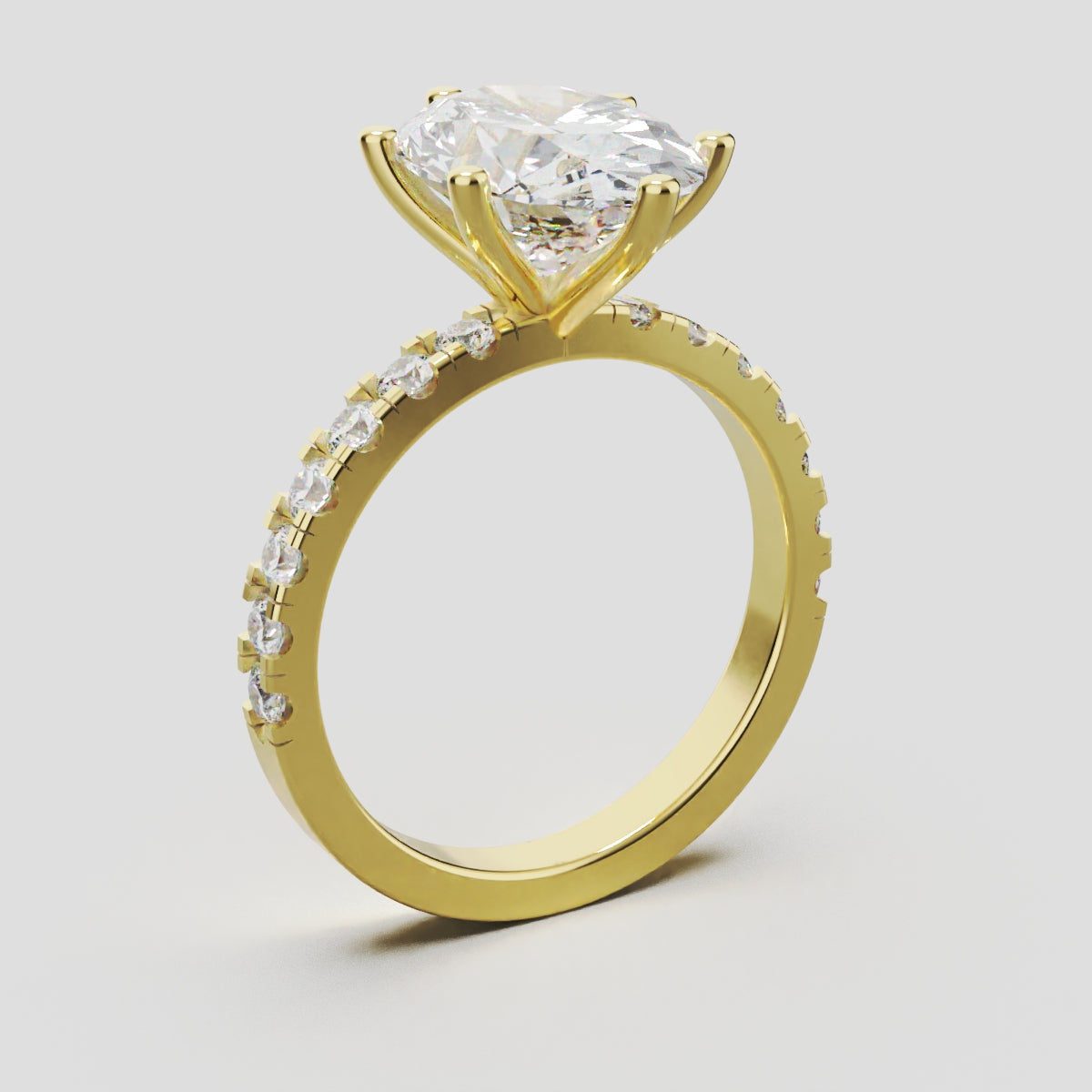 Bagliore, 3ct oval lab grown diamond engagement ring, 2.0mm Pave, 6 Prongs, 18K yellow gold - ne