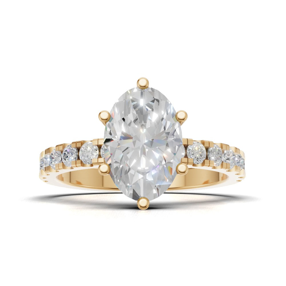 Bagliore, 1.5ct oval lab grown diamond engagement ring, 2.0mm Pave, 6 Prongs, 18K yellow gold - view 4