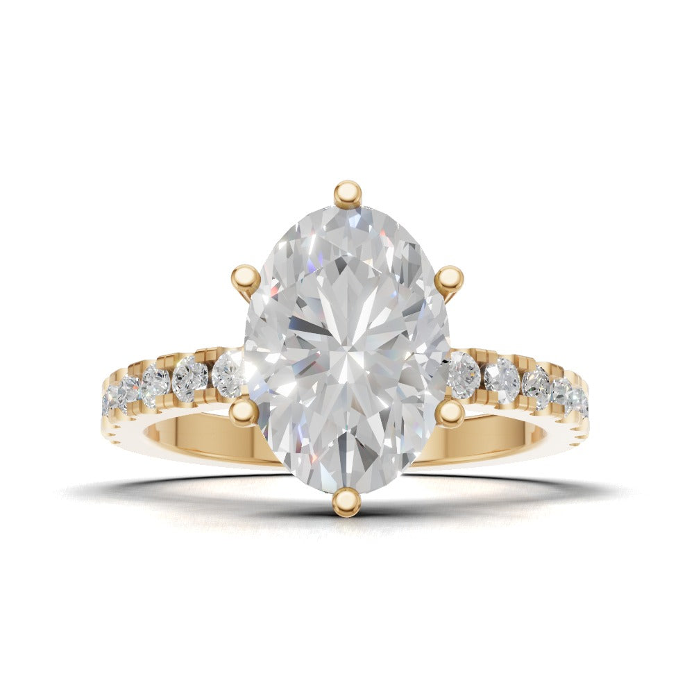 Bagliore, 2ct oval lab grown diamond engagement ring, 2.0mm Pave, 6 Prongs, 18K yellow gold - view 4