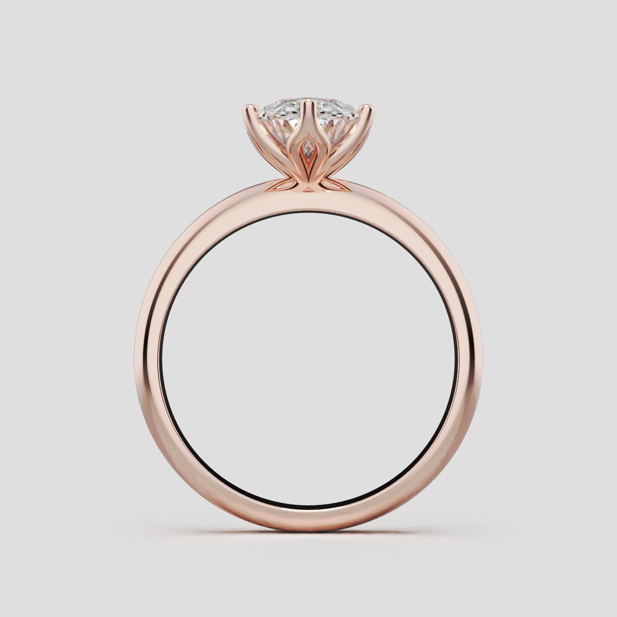 Calice, 1.5ct oval lab grown diamond engagement ring, Petal Set, 18K rose gold - through finger