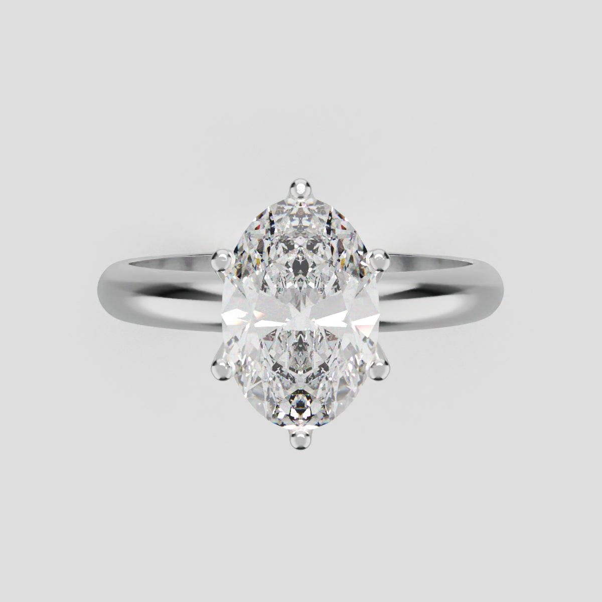 Calice, 1.5ct oval lab grown diamond engagement ring, Petal Set, 18K white gold - front view