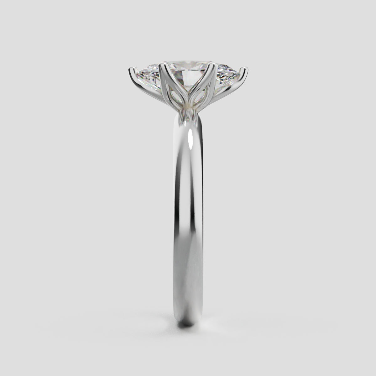 Calice, 1.5ct oval lab grown diamond engagement ring, Petal Set, 18K white gold - side view