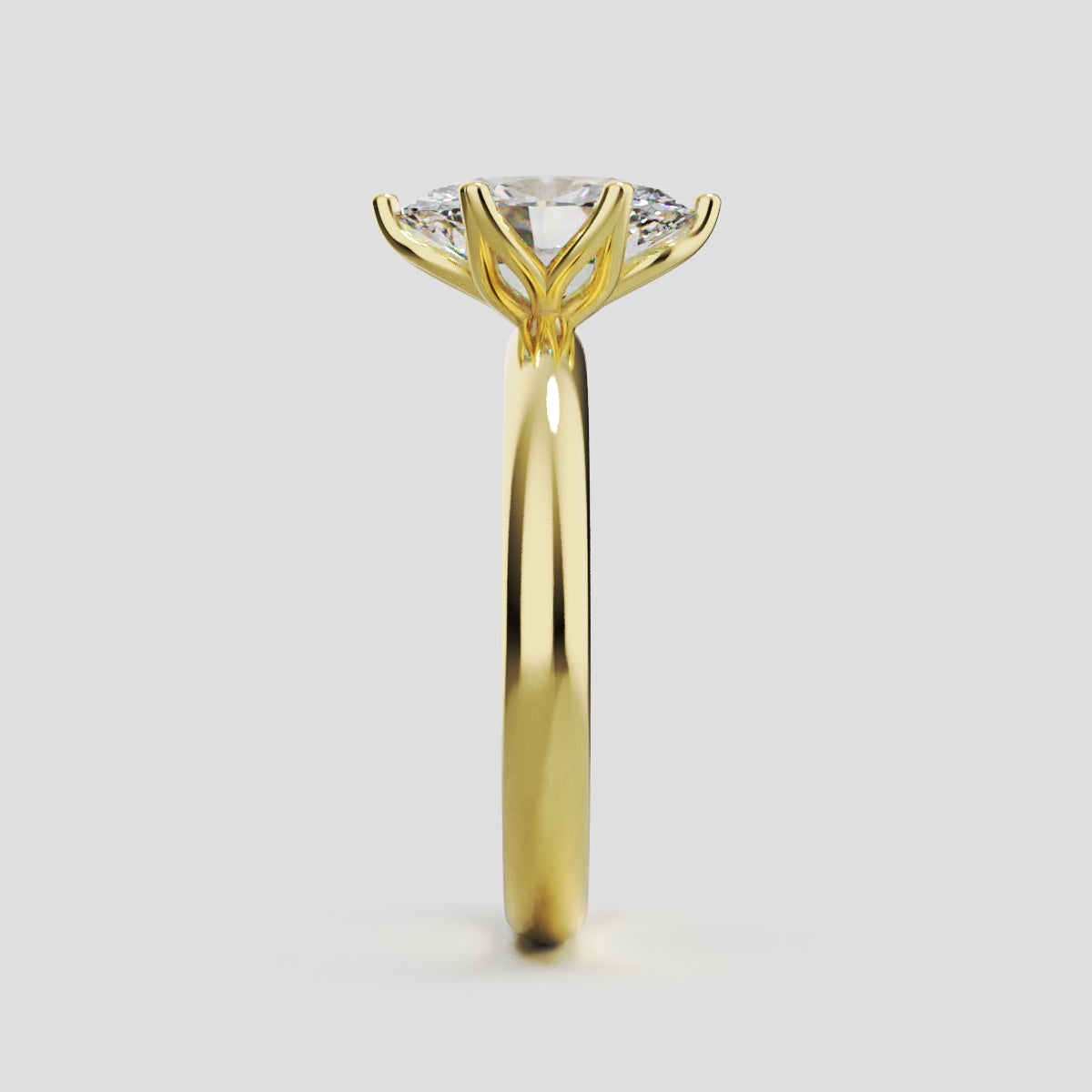 Calice, 1.5ct oval lab grown diamond engagement ring, Petal Set, 18K yellow gold - side view