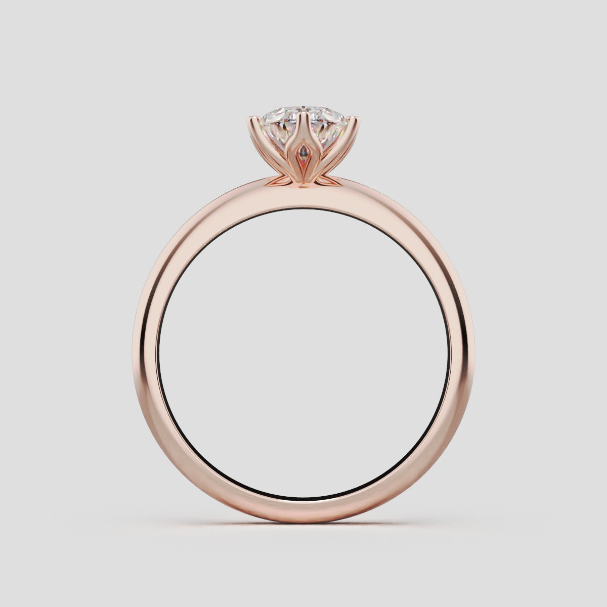 Calice, 1ct oval lab grown diamond engagement ring, Petal Set, 18K rose gold - through finger