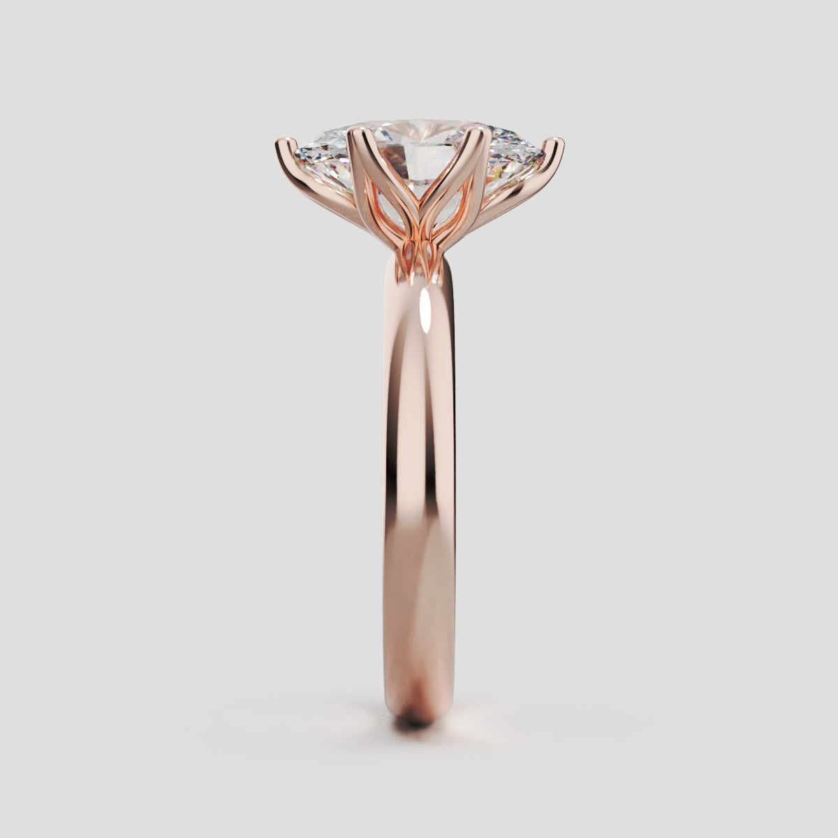 Calice, 2ct oval lab grown diamond engagement ring, Petal Set, 18K rose gold - side view