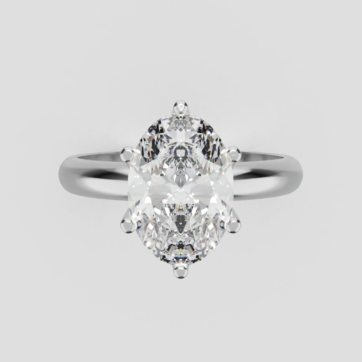 Calice, 2ct oval lab grown diamond engagement ring, Petal Set, 18K white gold - front view