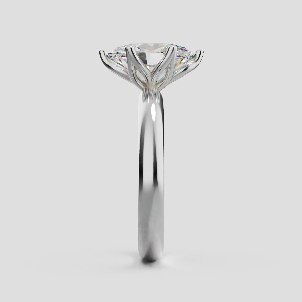 Calice, 2ct oval lab grown diamond engagement ring, Petal Set, 18K white gold - side view