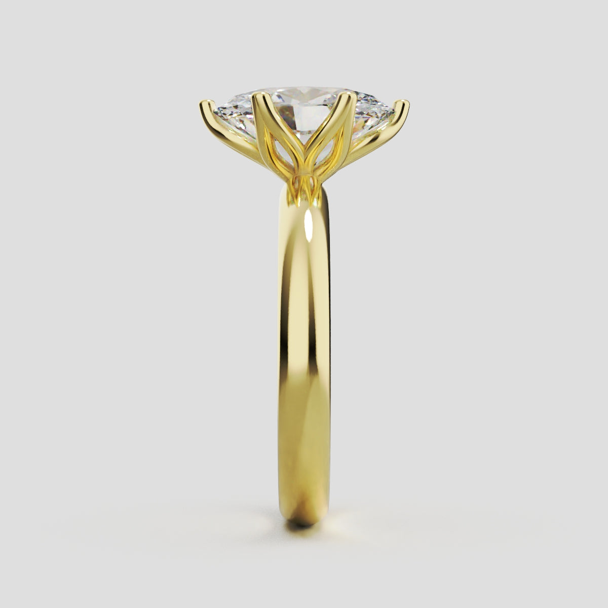 Calice, 2ct oval lab grown diamond engagement ring, Petal Set, 18K yellow gold - side view