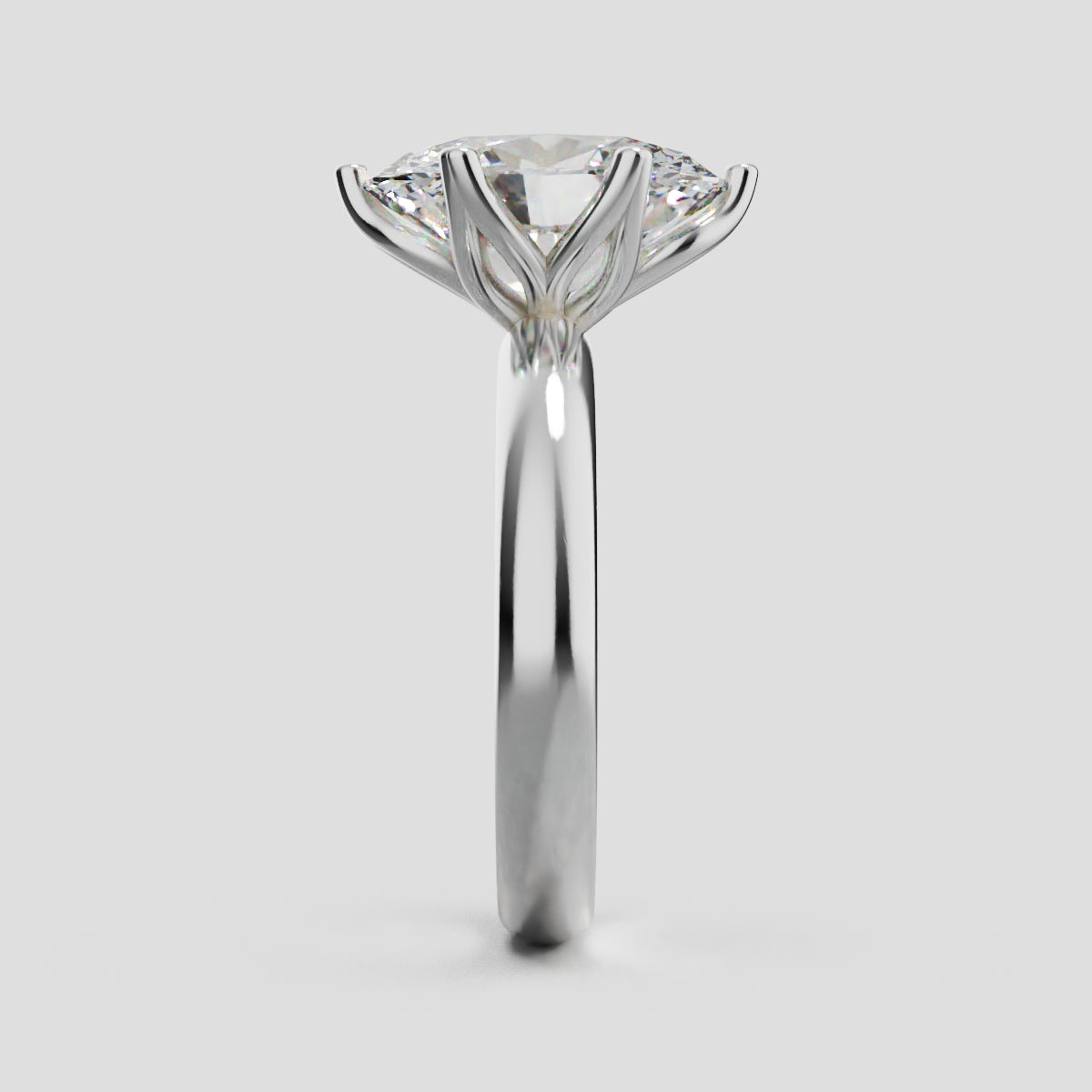 Calice, 3ct oval lab grown diamond engagement ring, Petal Set, 18K white gold - side view