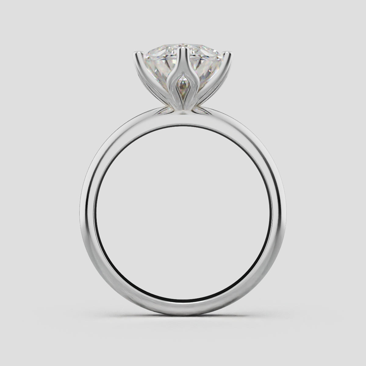 Calice, 3ct oval lab grown diamond engagement ring, Petal Set, 18K white gold - through finger