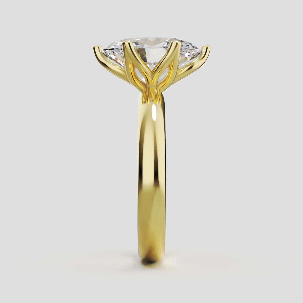Calice, 3ct oval lab grown diamond engagement ring, Petal Set, 18K yellow gold - side view
