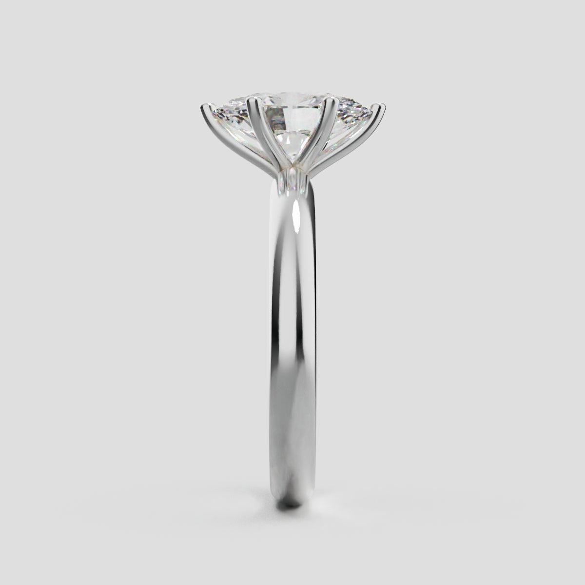 Sestante, 1.5ct oval lab grown diamond engagement ring, Plain Sides, 6 Prongs, 18K white gold - side view