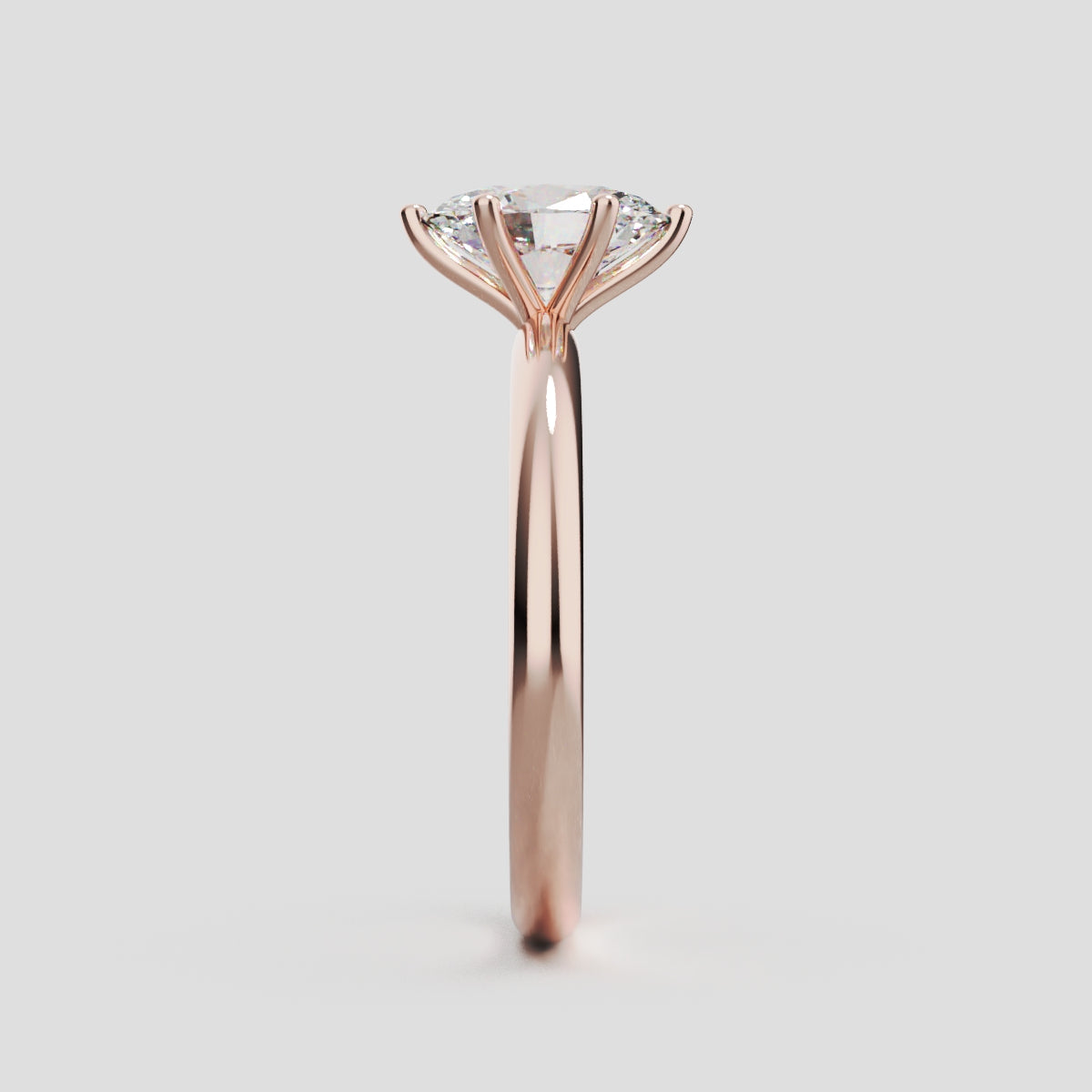 Sestante, 1ct oval lab grown diamond engagement ring, Plain Sides, 6 Prongs, 18K rose gold - side view
