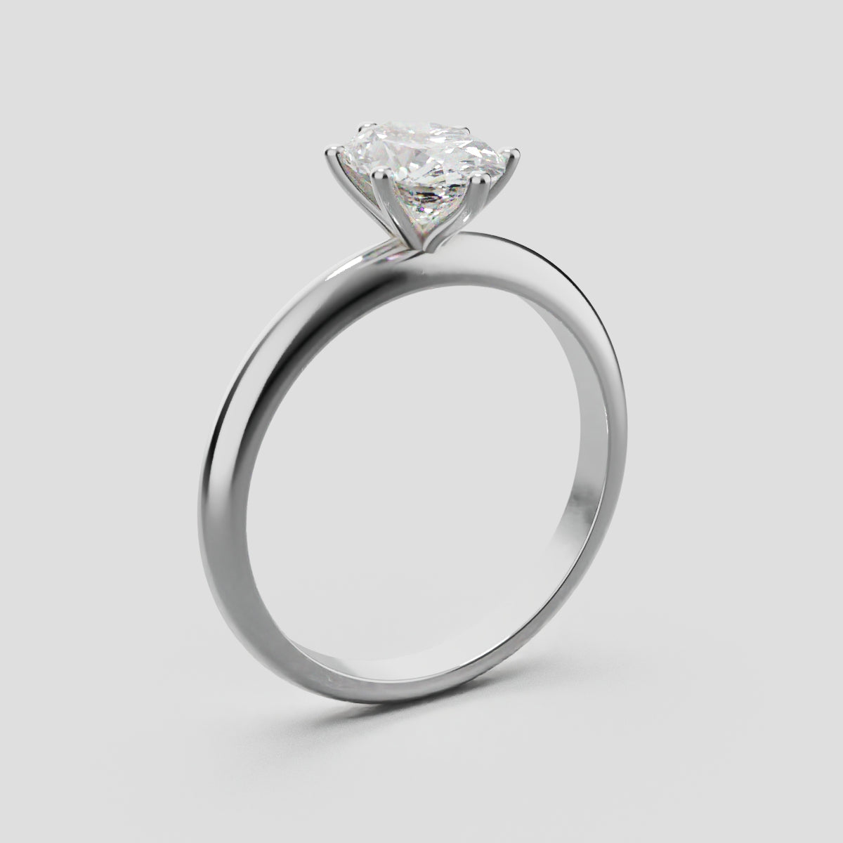 Sestante, 1ct oval lab grown diamond engagement ring, Plain Sides, 6 Prongs, 18K white gold - ne