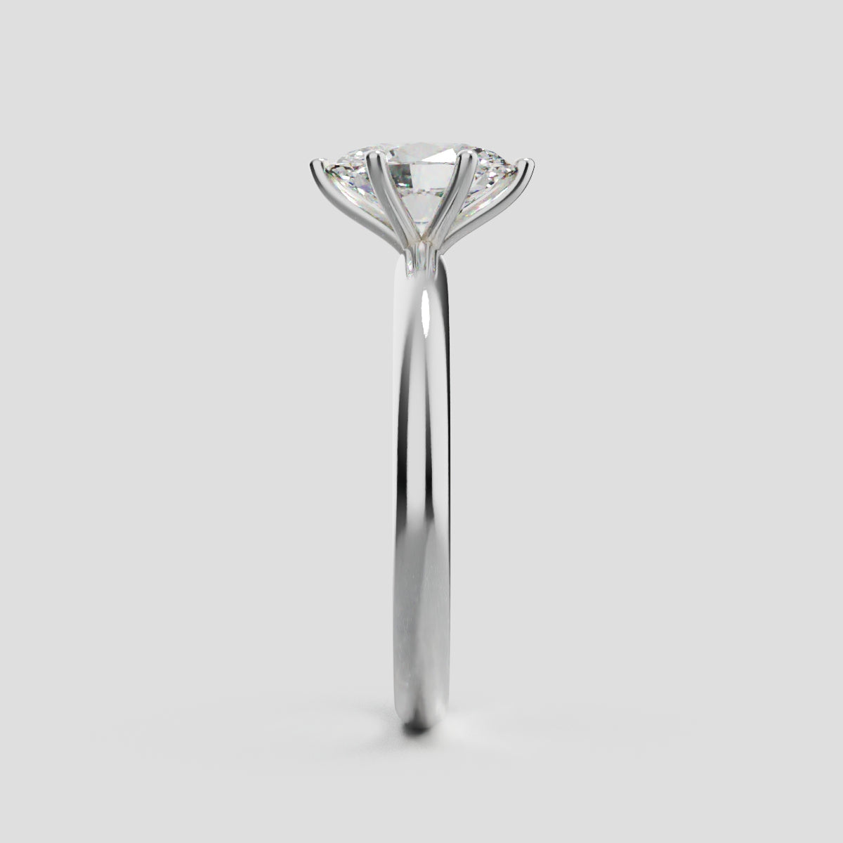 Sestante, 1ct oval lab grown diamond engagement ring, Plain Sides, 6 Prongs, 18K white gold - side view