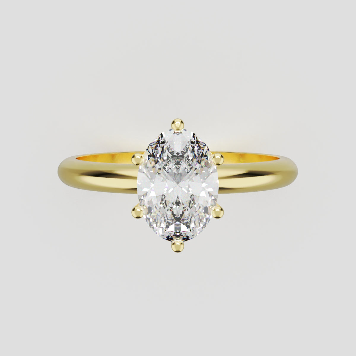 Sestante, 1ct oval lab grown diamond engagement ring, Plain Sides, 6 Prongs, 18K yellow gold - front view