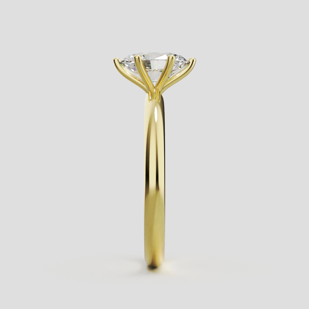 Sestante, 1ct oval lab grown diamond engagement ring, Plain Sides, 6 Prongs, 18K yellow gold - side view