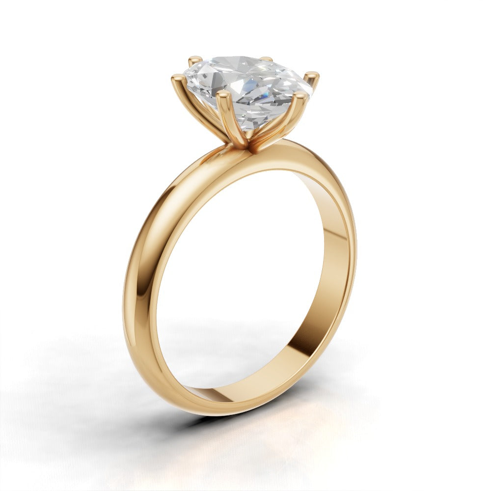Sestante, 2ct oval lab grown diamond engagement ring, Plain Sides, 6 Prongs, 18K yellow gold - ne