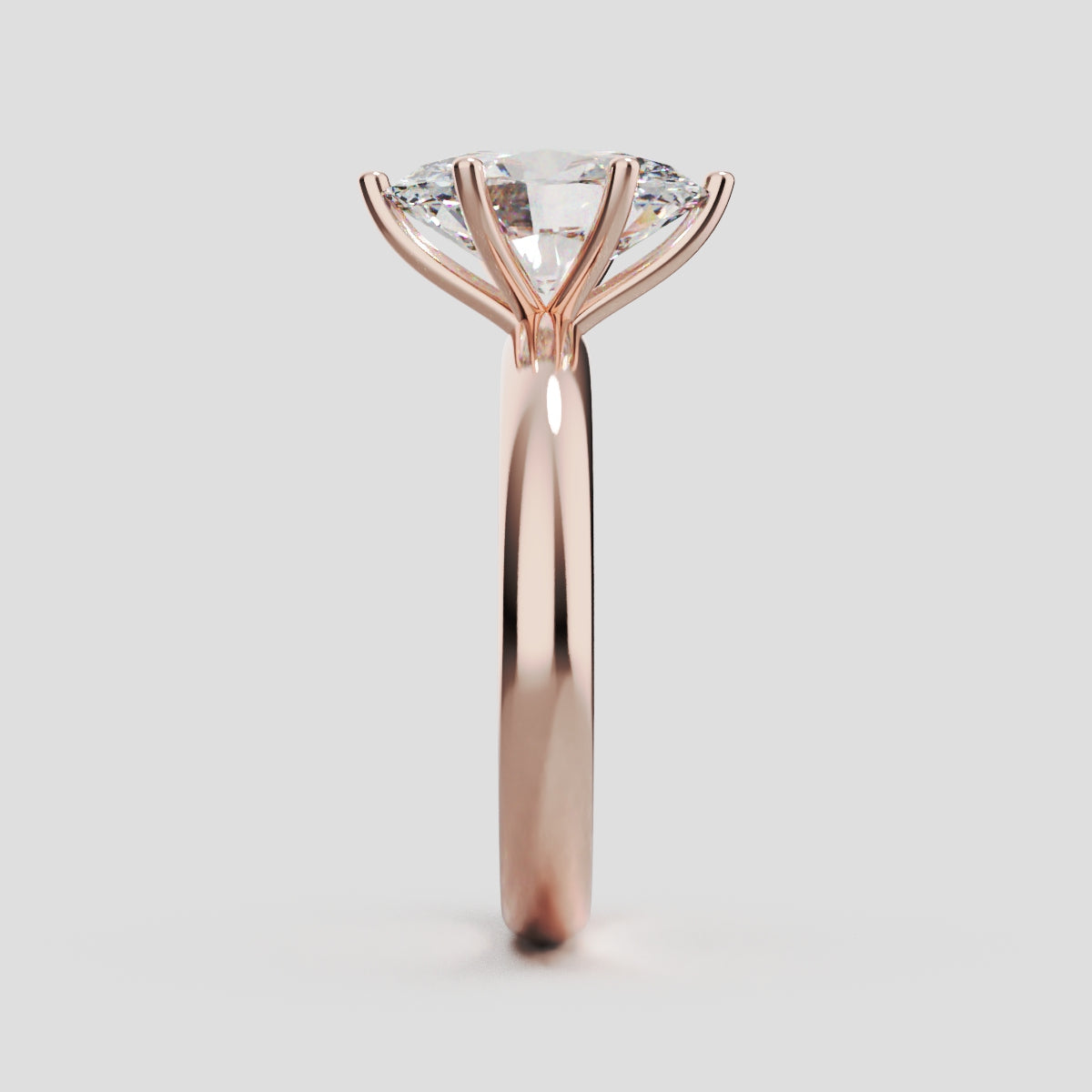 Sestante, 2ct oval lab grown diamond engagement ring, Plain Sides, 6 Prongs, 18K rose gold - side view