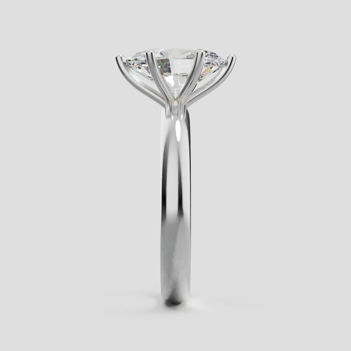 Sestante, 2ct oval lab grown diamond engagement ring, Plain Sides, 6 Prongs, 18K white gold - side view