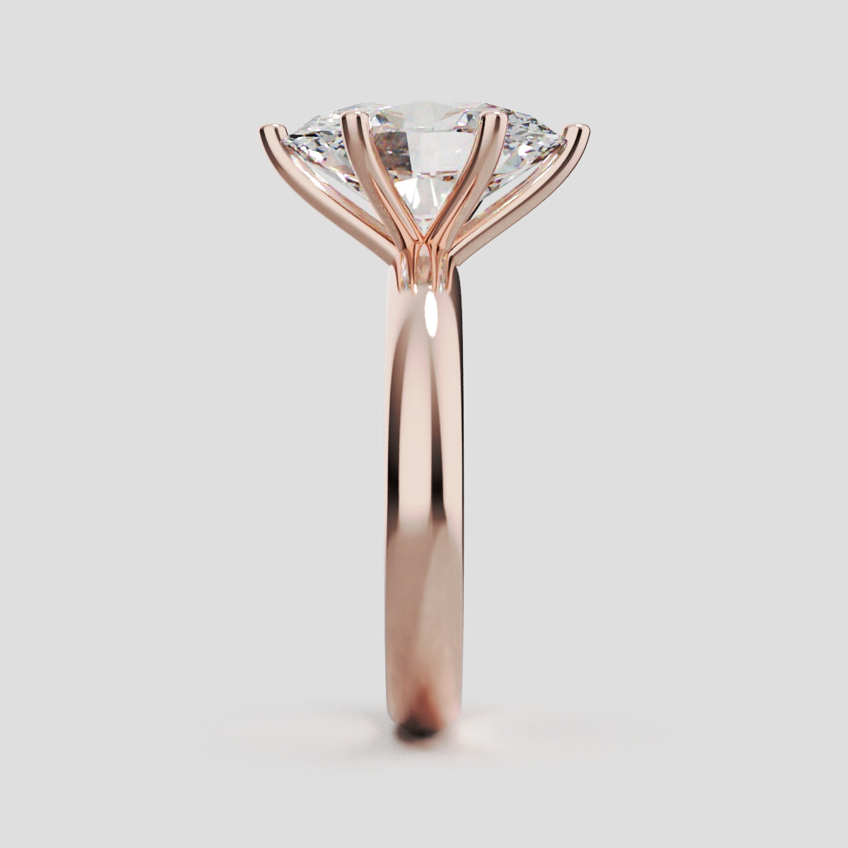 Sestante, 3ct oval lab grown diamond engagement ring, Plain Sides, 6 Prongs, 18K rose gold - side view