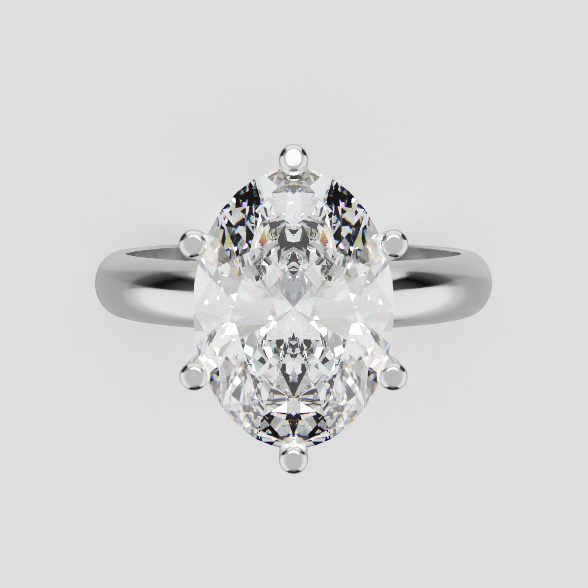 Sestante, 3ct oval lab grown diamond engagement ring, Plain Sides, 6 Prongs, 18K white gold - front view