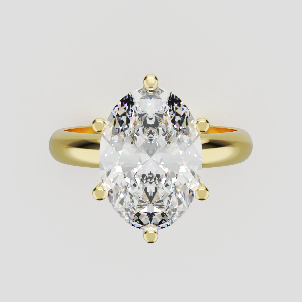 Sestante, 3ct oval lab grown diamond engagement ring, Plain Sides, 6 Prongs, 18K yellow gold - front view