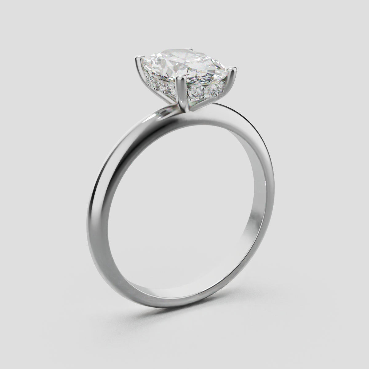Riserbo, 1.5ct oval lab grown diamond engagement ring, Plain Sides, Hidden Halo, 18K white gold - ne