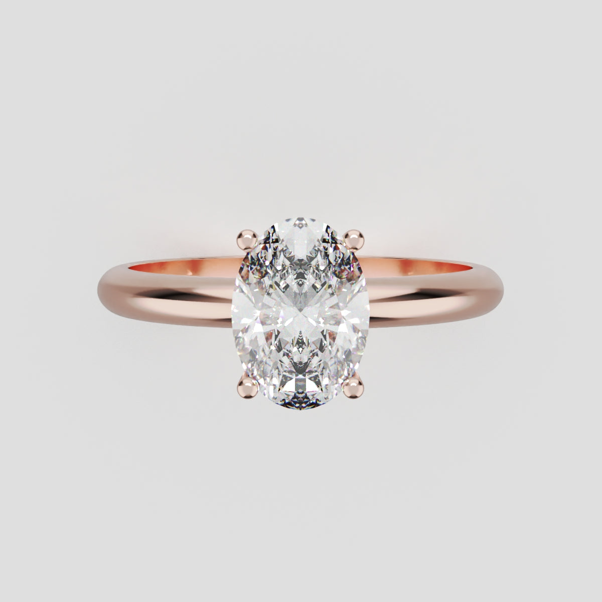 Riserbo, 1ct oval lab grown diamond engagement ring, Plain Sides, Hidden Halo, 18K rose gold - front view